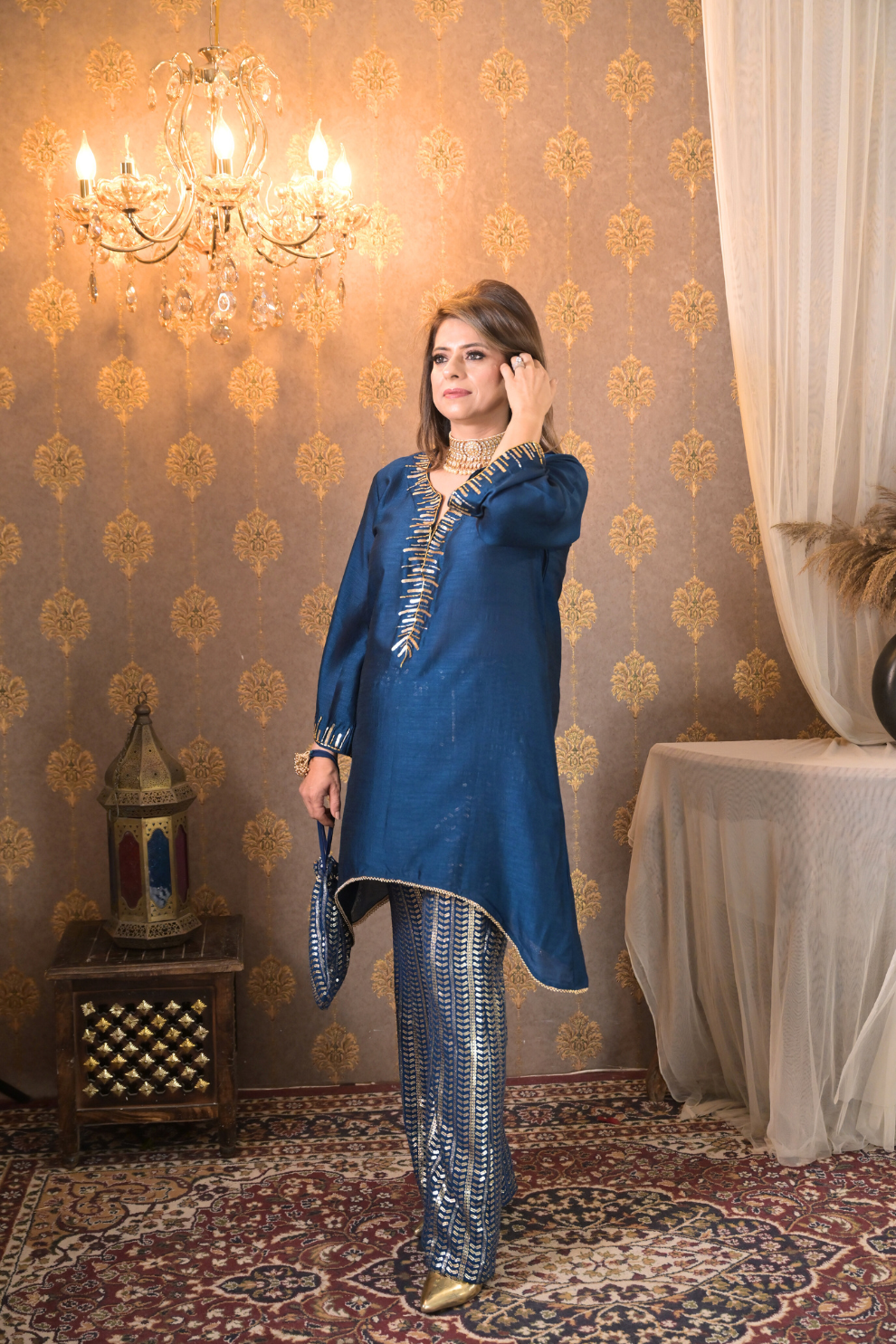 Royal Blue Pure Silk Fusion Coordinated Set