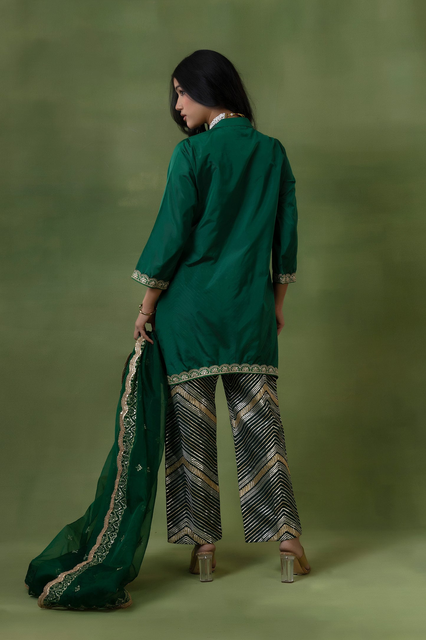 Emerald Gota Silk Kurta Set