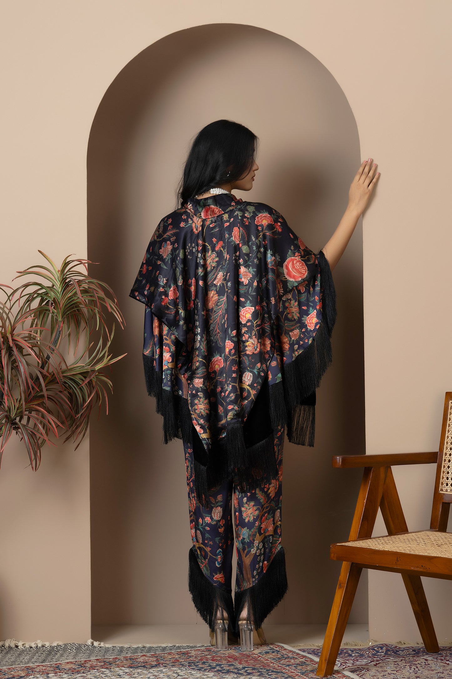 Midnight Bloom Satin Silk Coord Set