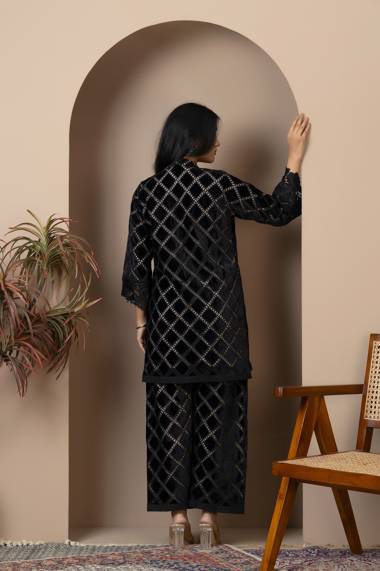 Midnight Lattice Velvet Co-ord Set