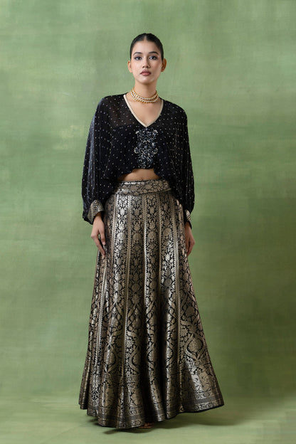 Silk Brocade Lehenga with Hand-Embellished Silk Top