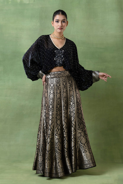 Silk Brocade Lehenga with Hand-Embellished Silk Top