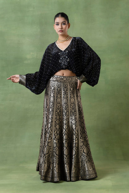 Silk Brocade Lehenga with Hand-Embellished Silk Top