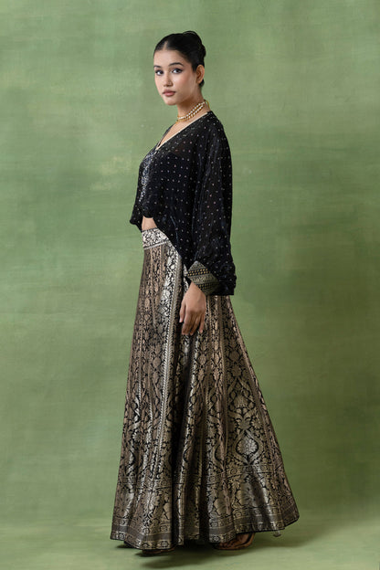 Silk Brocade Lehenga with Hand-Embellished Silk Top