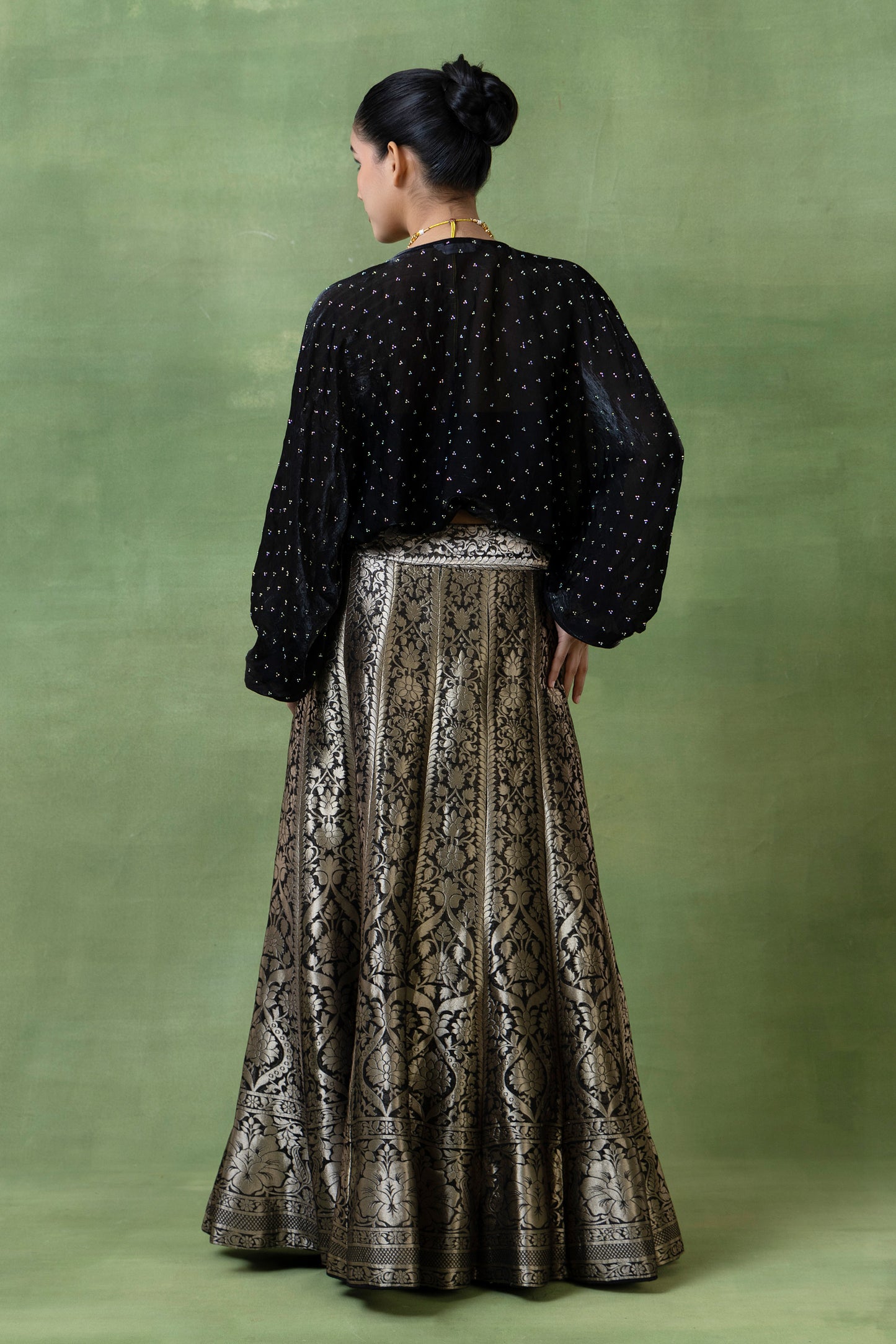 Silk Brocade Lehenga with Hand-Embellished Silk Top