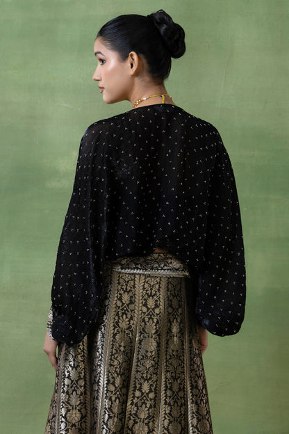 Silk Brocade Lehenga with Hand-Embellished Silk Top