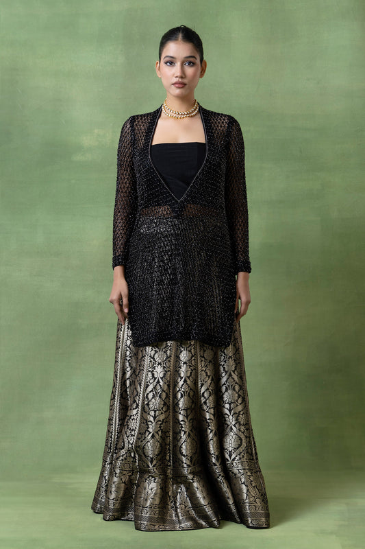 Silk Brocade Lehenga with Hand-Embellished Kurta