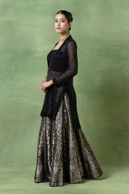 Silk Brocade Lehenga with Hand-Embellished Kurta
