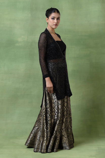 Silk Brocade Lehenga with Hand-Embellished Kurta