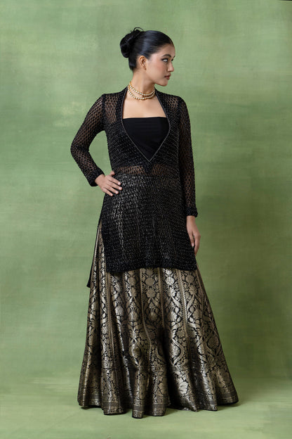Silk Brocade Lehenga with Hand-Embellished Kurta