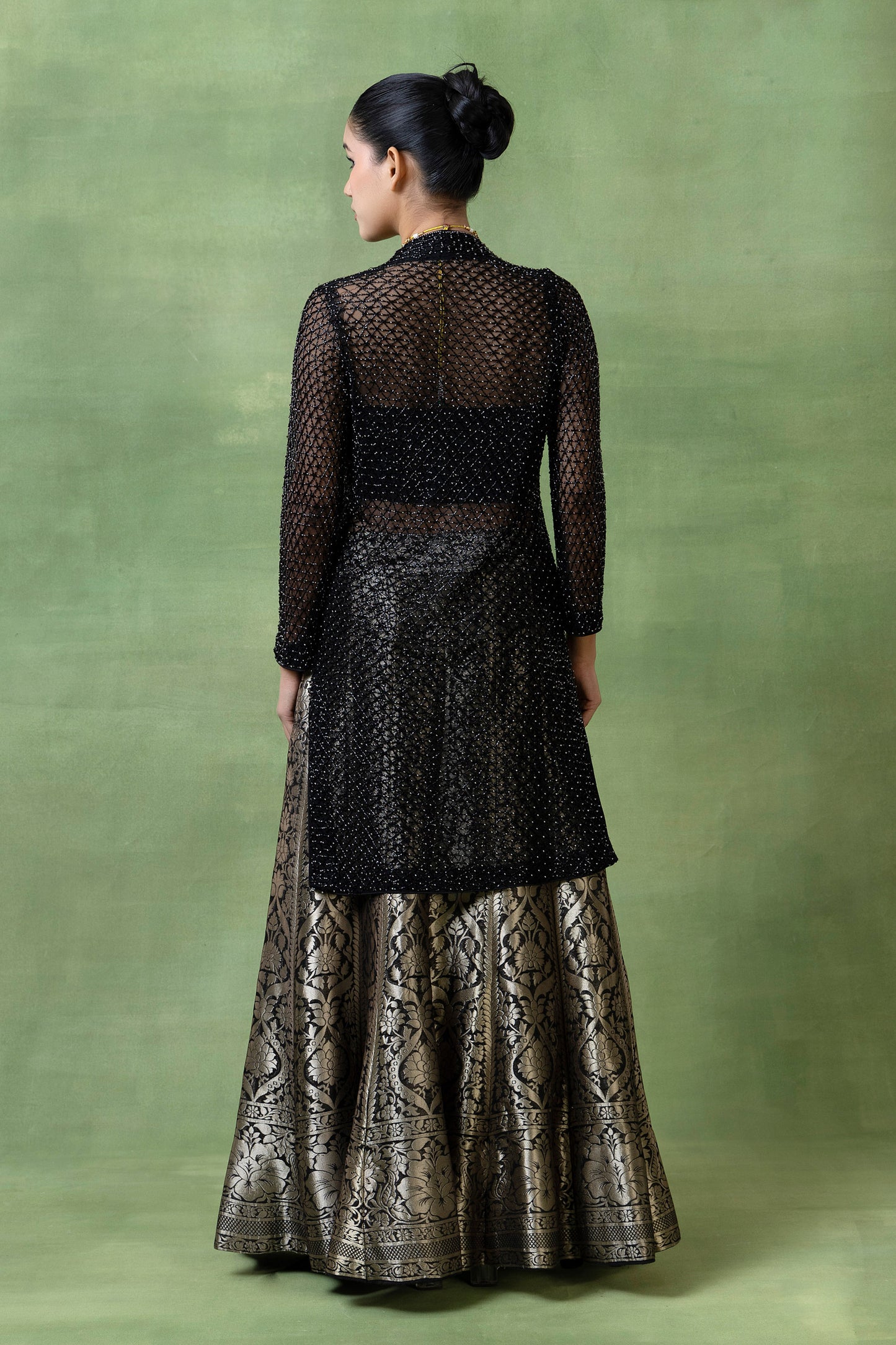 Silk Brocade Lehenga with Hand-Embellished Kurta