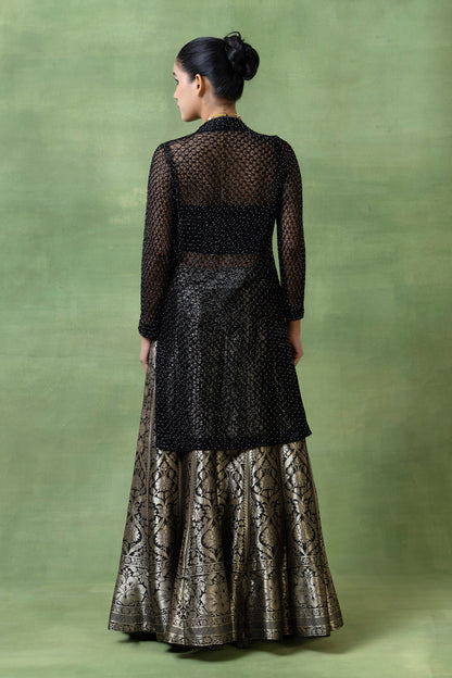 Silk Brocade Lehenga with Hand-Embellished Kurta