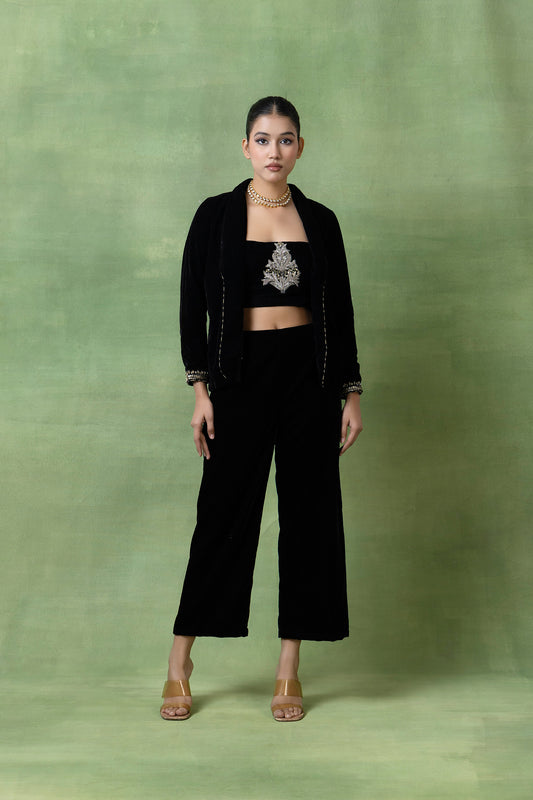 Midnight Velvet Coord Set with Embroidered Jacket