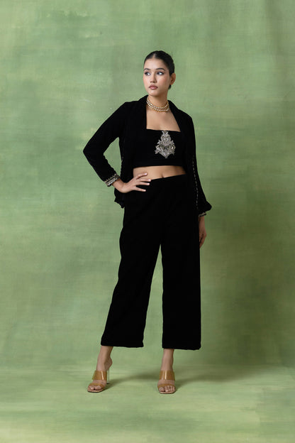 Midnight Velvet Coord Set with Embroidered Jacket