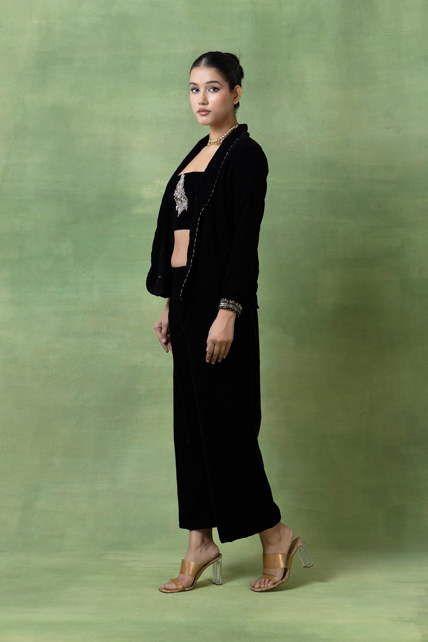Midnight Velvet Coord Set with Embroidered Jacket