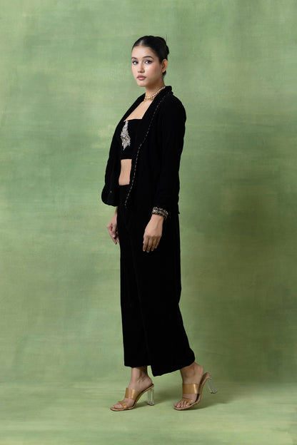 Midnight Velvet Coord Set with Embroidered Jacket