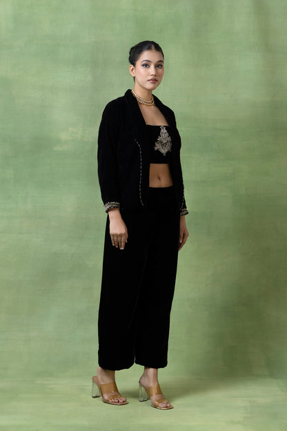 Midnight Velvet Coord Set with Embroidered Jacket