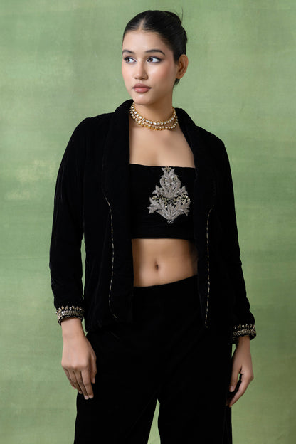 Midnight Velvet Coord Set with Embroidered Jacket