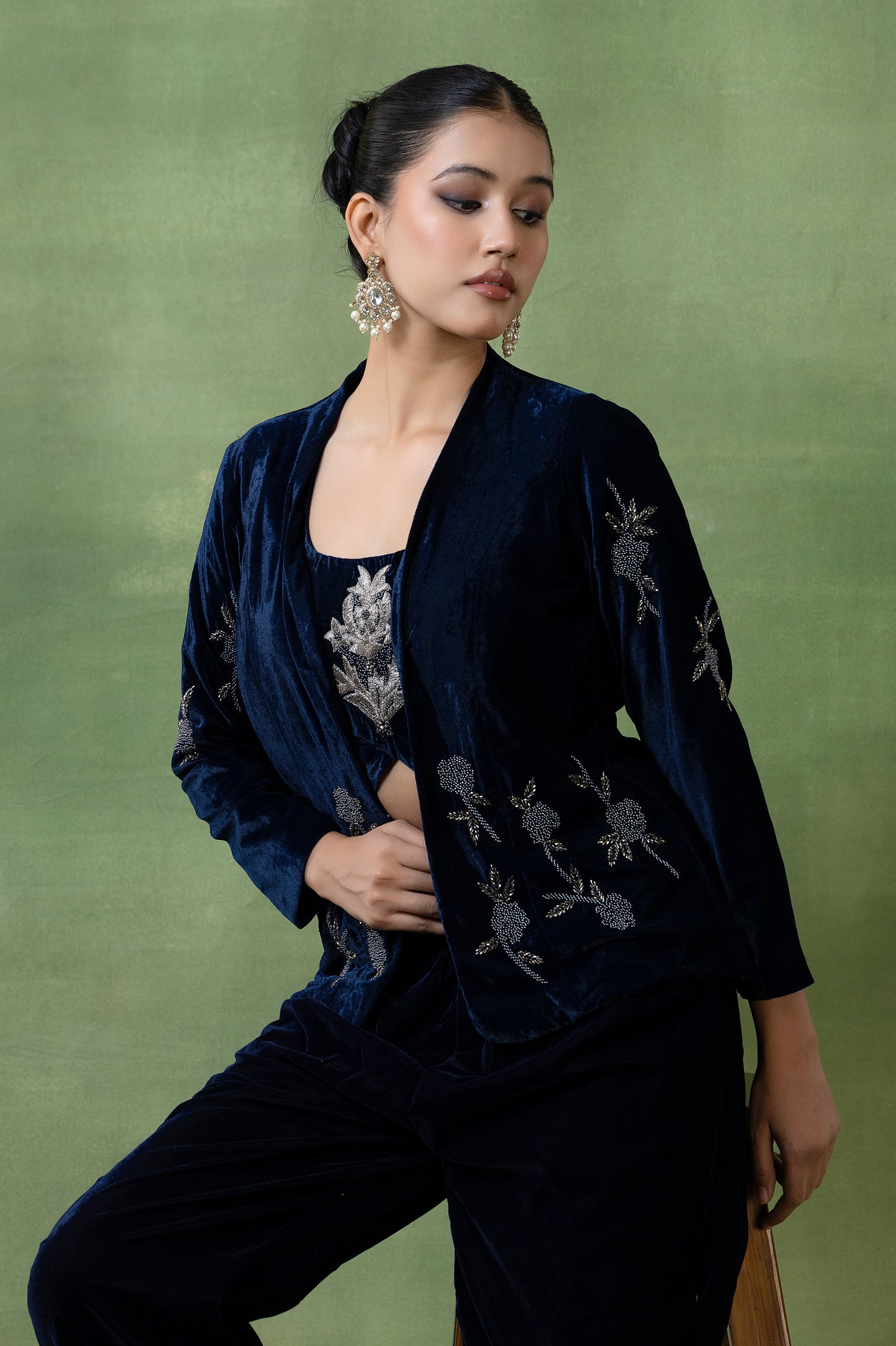 Velvet Hand-Embroidered Co-ord Set