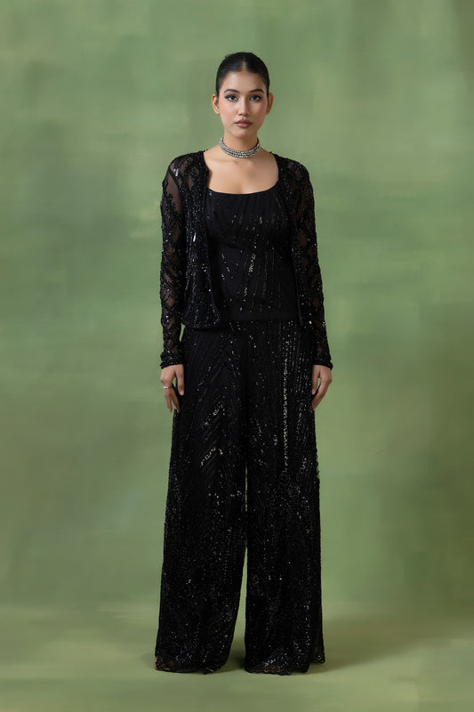 Black Net Embellished Co-ord Set