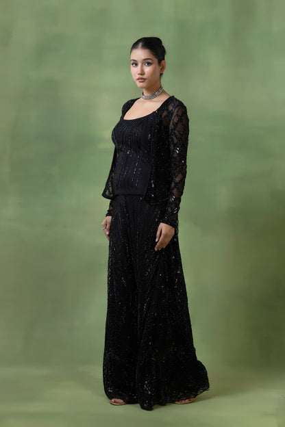 Black Net Embellished Co-ord Set