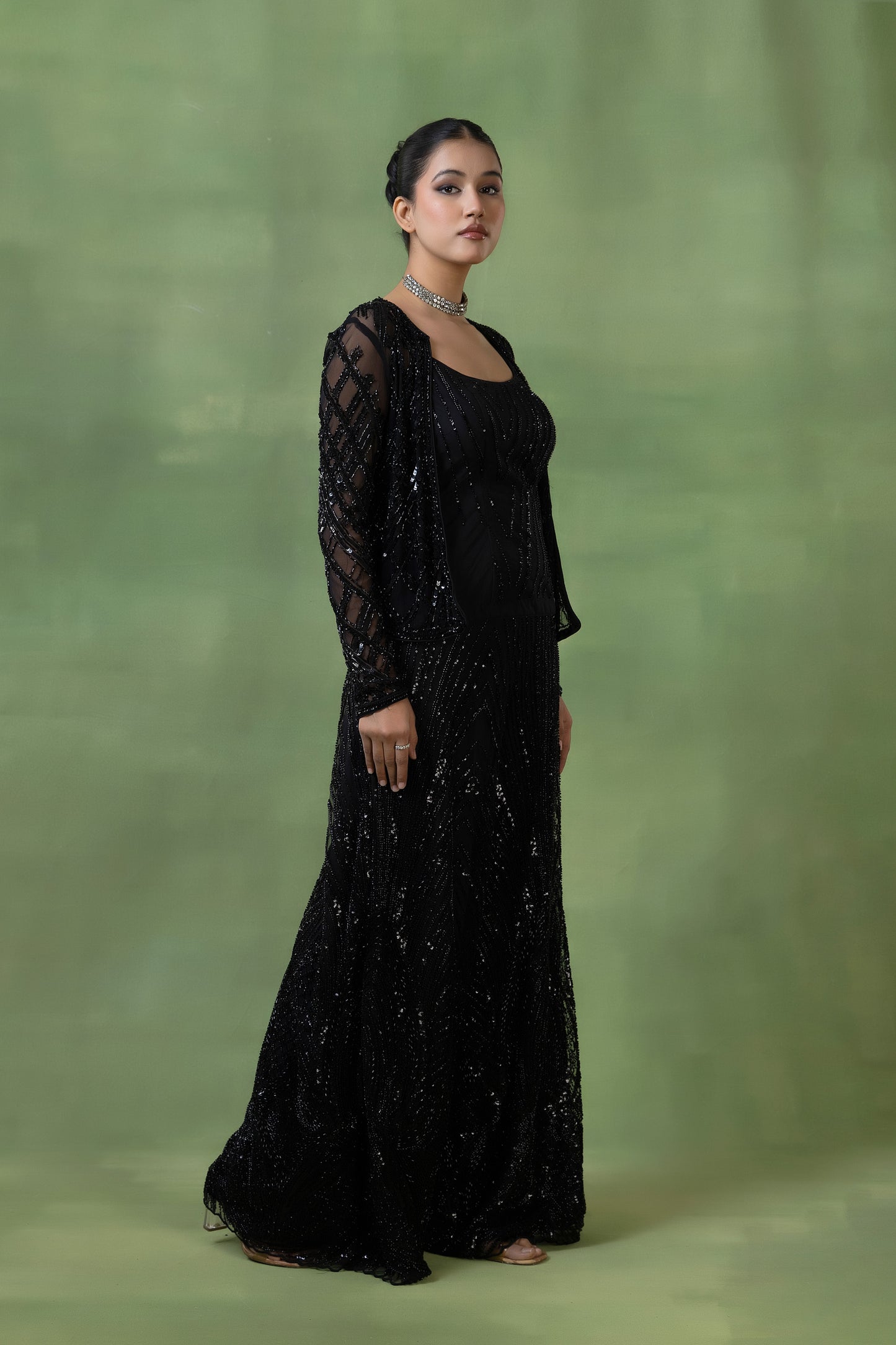 Black Net Embellished Co-ord Set