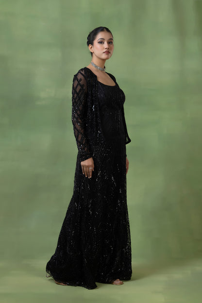 Black Net Embellished Co-ord Set
