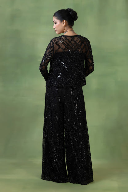 Black Net Embellished Co-ord Set