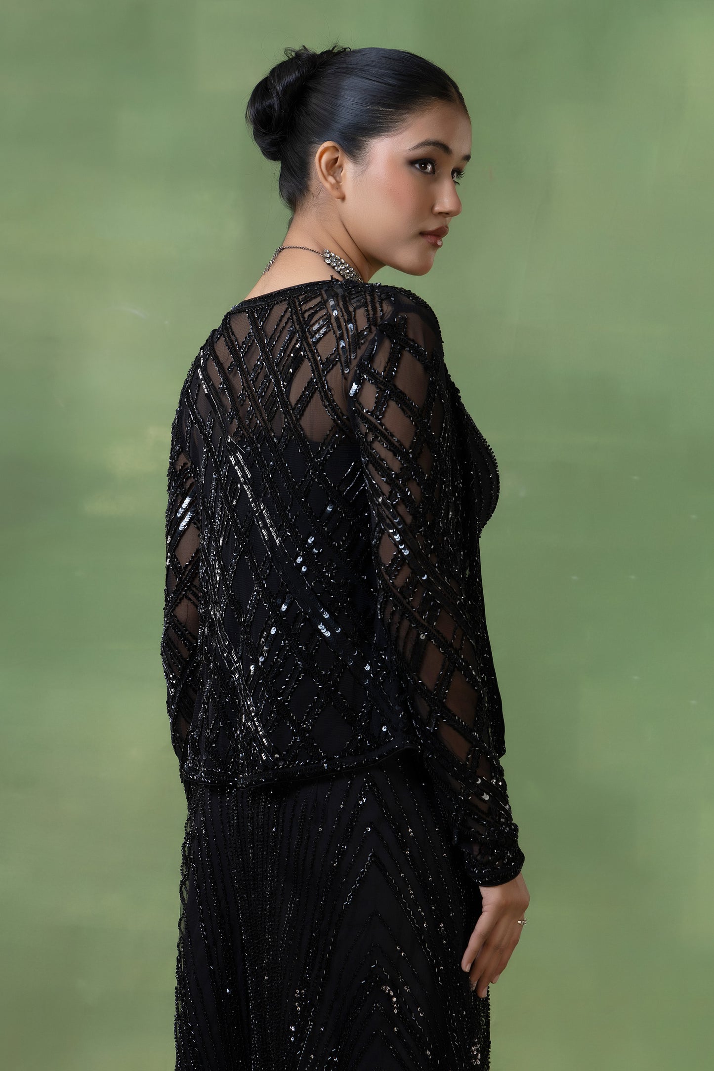 Black Net Embellished Co-ord Set