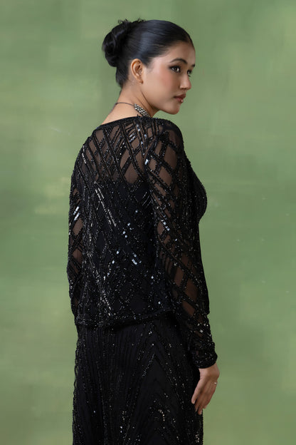 Black Net Embellished Co-ord Set