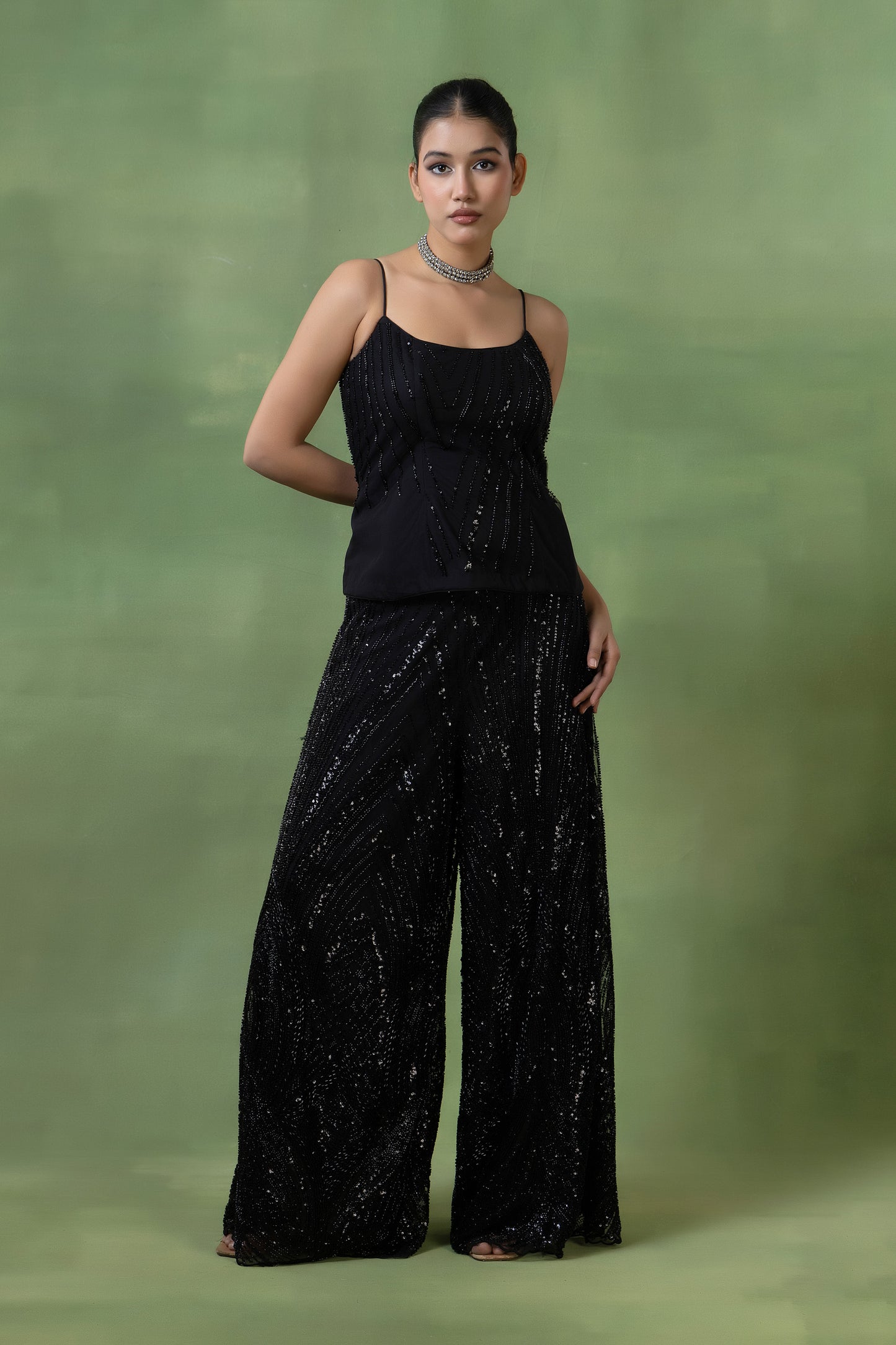 Black Net Embellished Co-ord Set