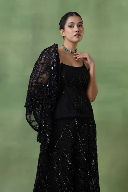 Black Net Embellished Co-ord Set