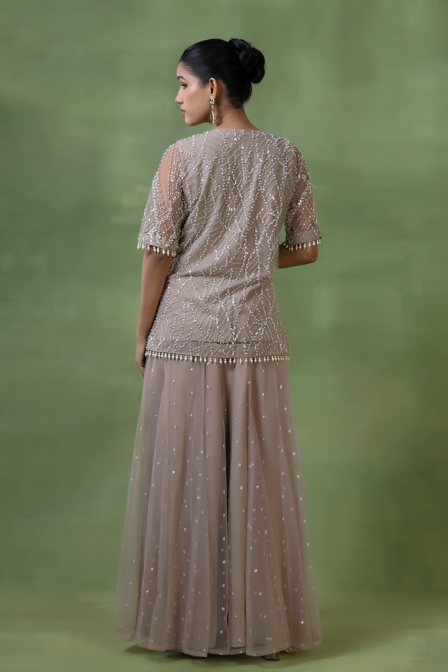 Beige Georgette & Net Embellished Sharara Set