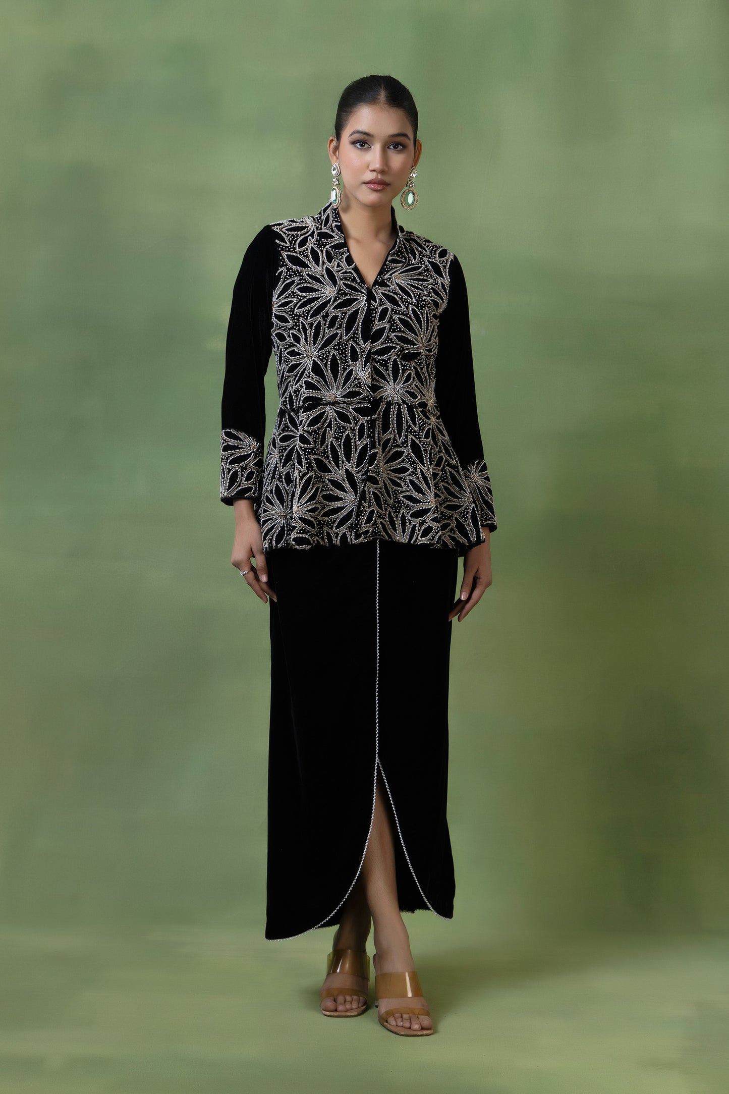 Velvet Hand-Embellished Skirt Set