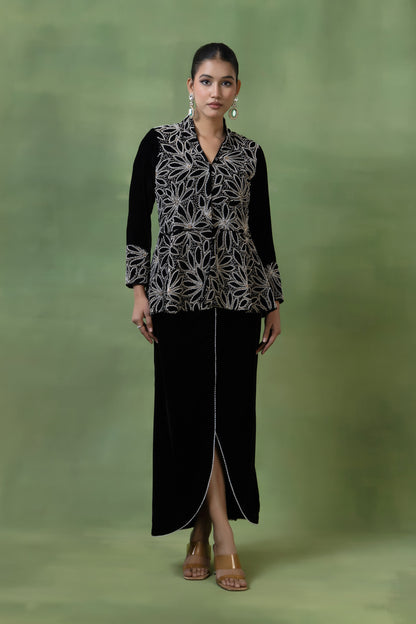 Velvet Hand-Embellished Skirt Set