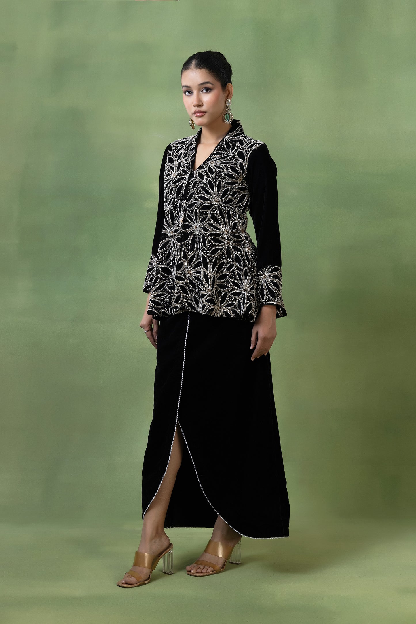 Velvet Hand-Embellished Skirt Set