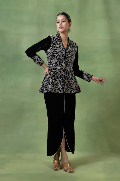 Velvet Hand-Embellished Skirt Set