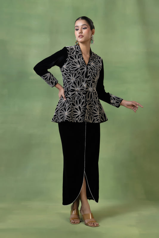 Velvet Hand-Embellished Skirt Set