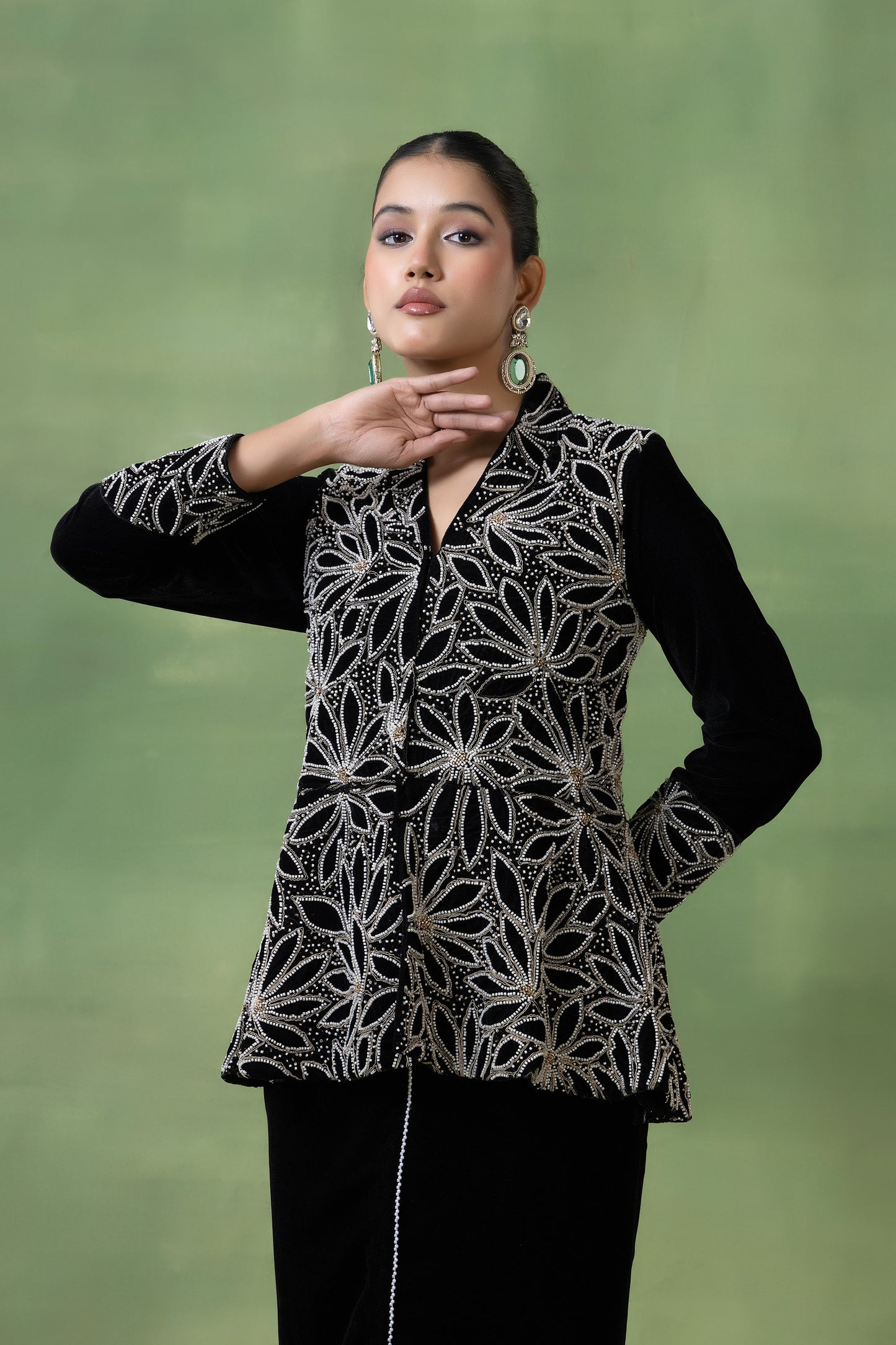 Velvet Hand-Embellished Skirt Set