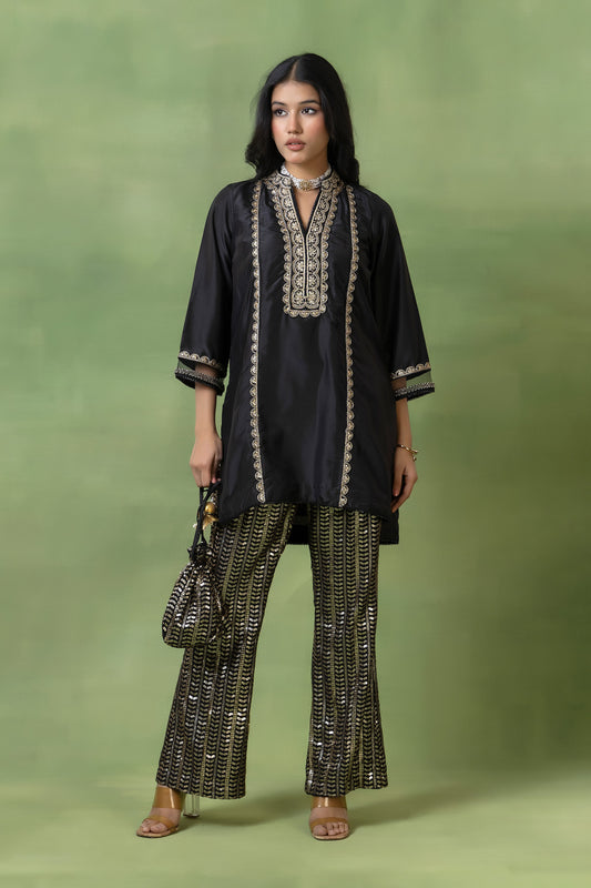 Noir Gota Silk Kurta Set
