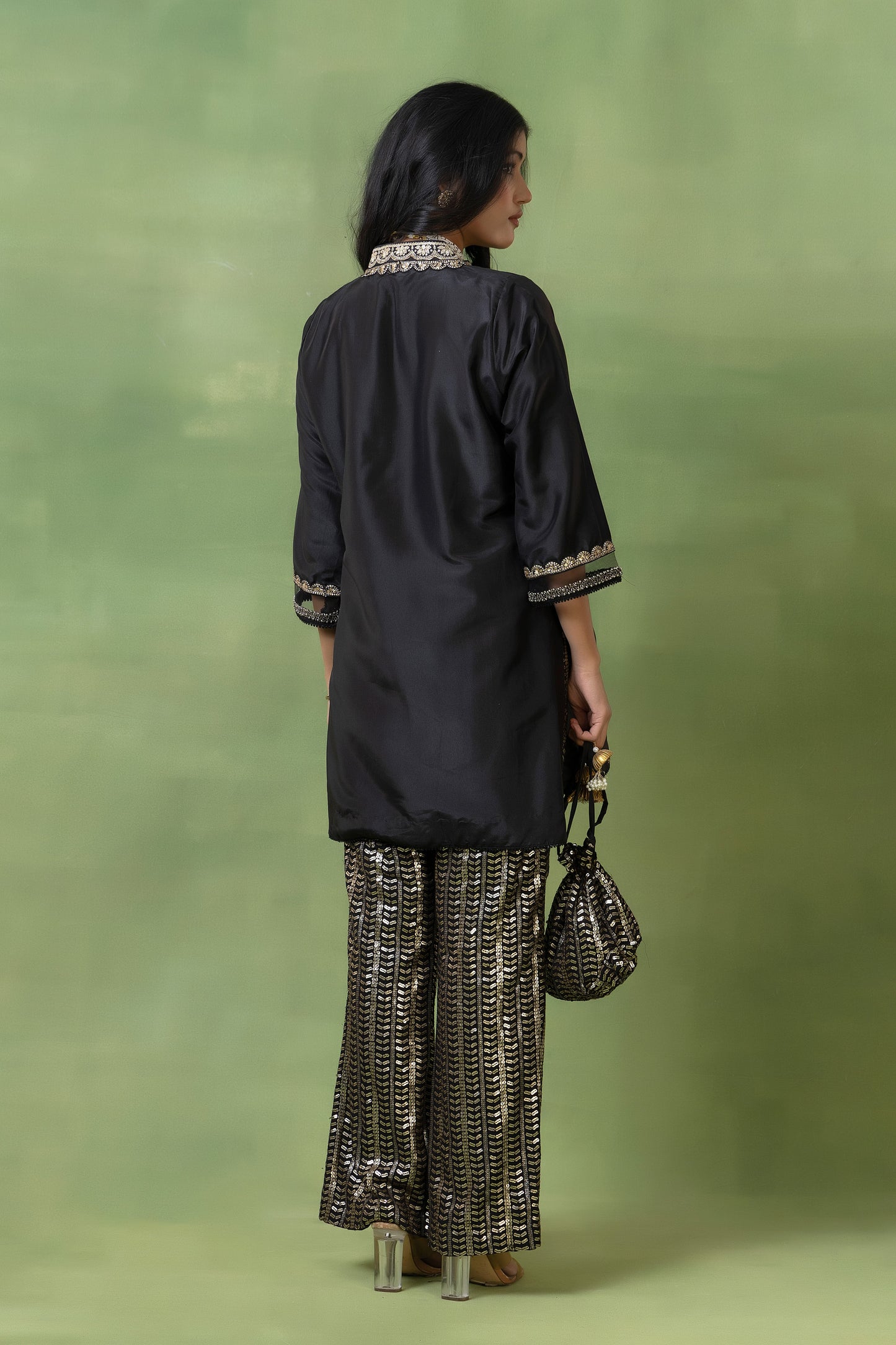 Noir Gota Silk Kurta Set