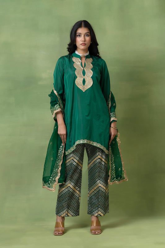 Emerald Gota Silk Kurta Set