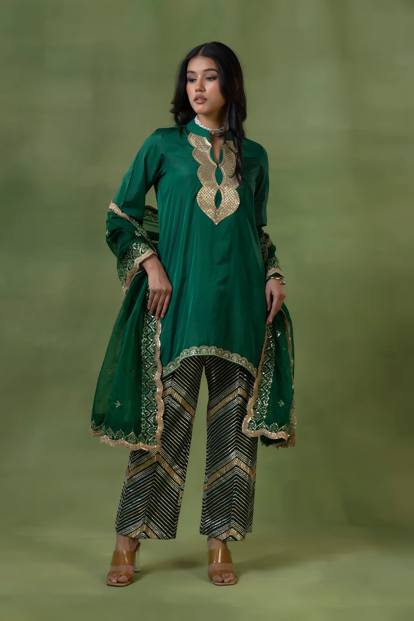 Emerald Gota Silk Kurta Set