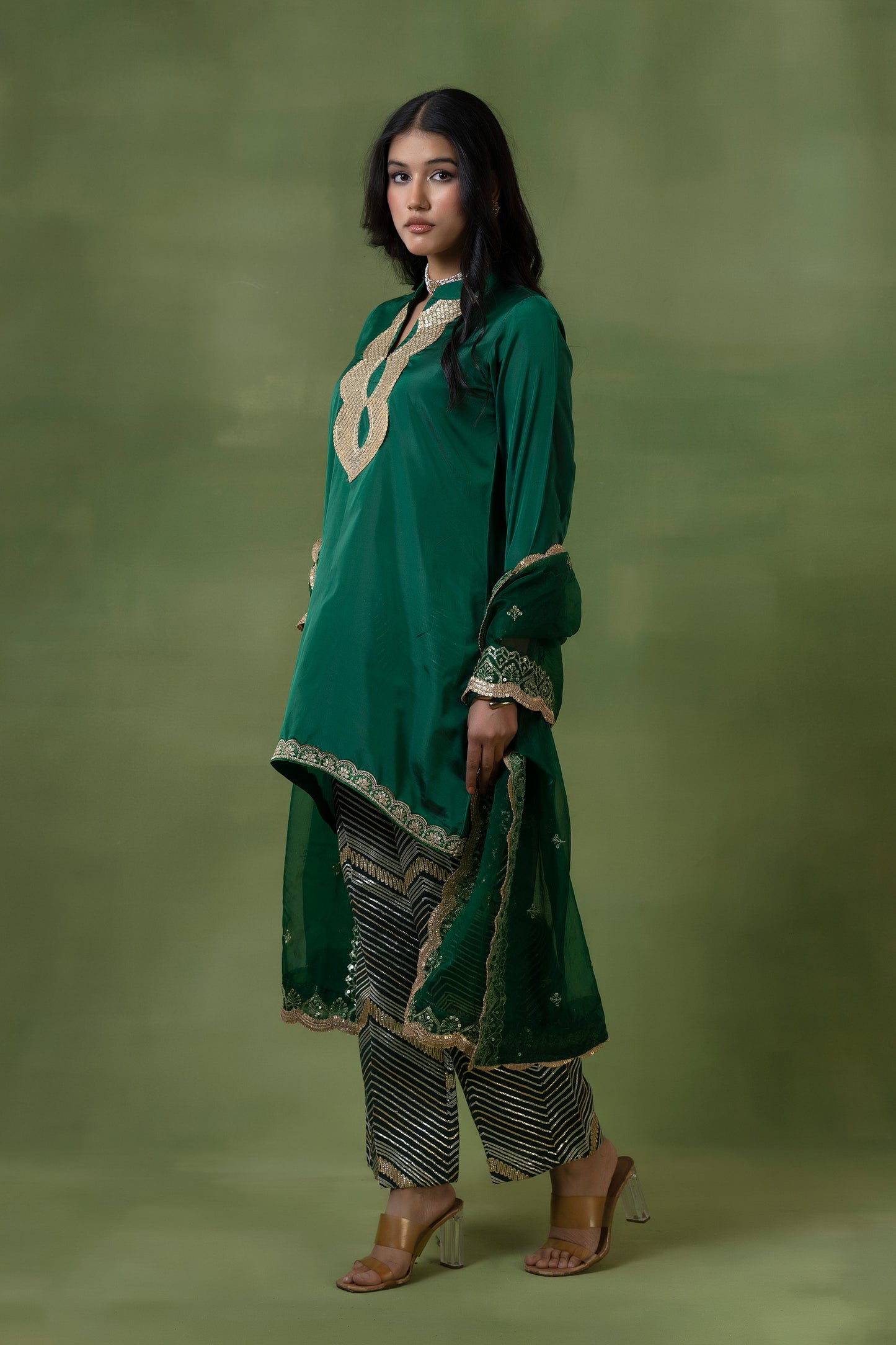 Emerald Gota Silk Kurta Set