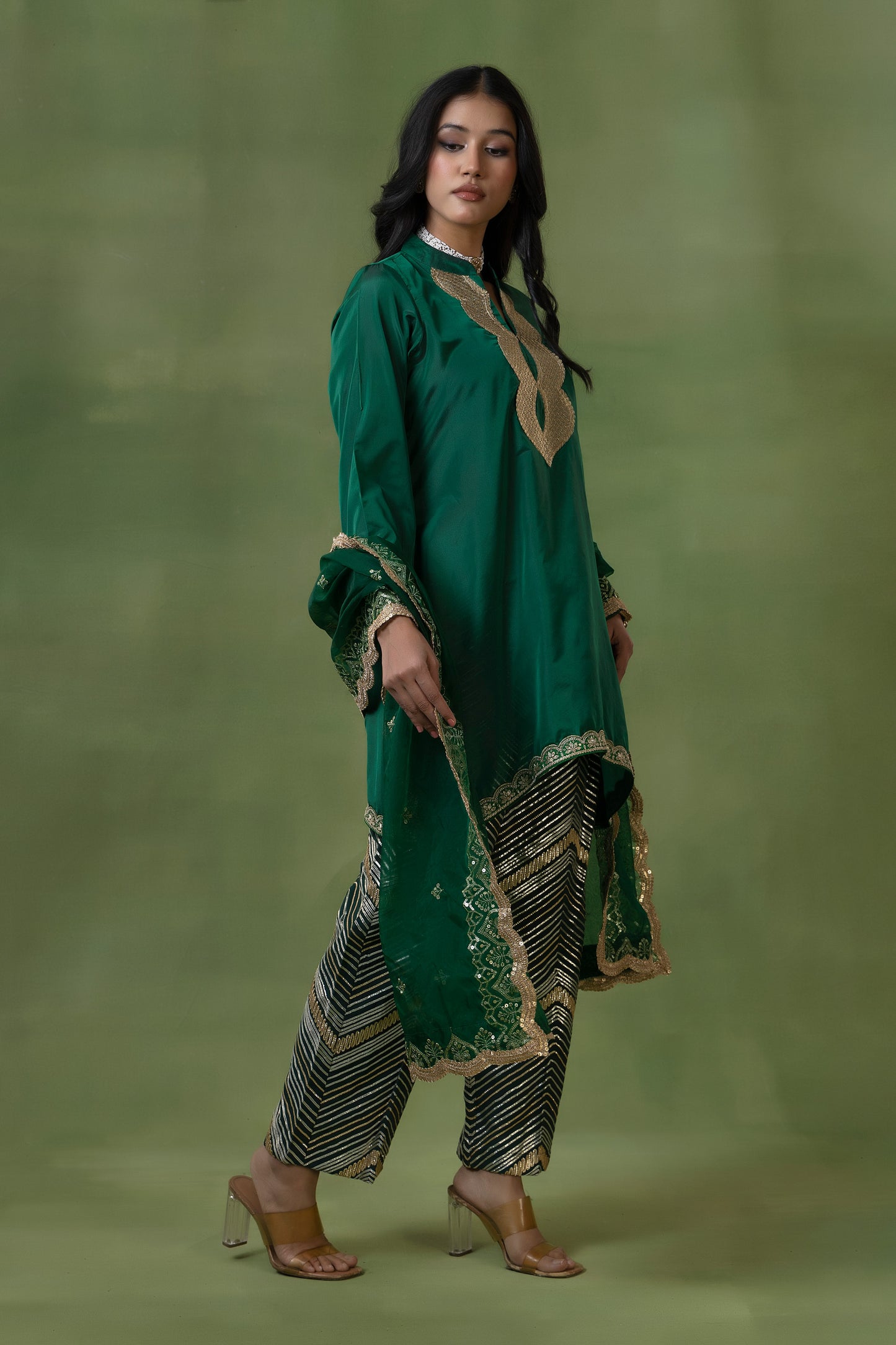 Emerald Gota Silk Kurta Set