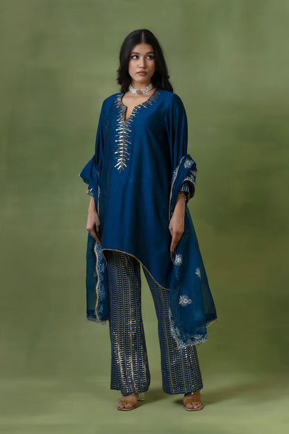 Blue Silk Kurta Set with Sequin Pants
