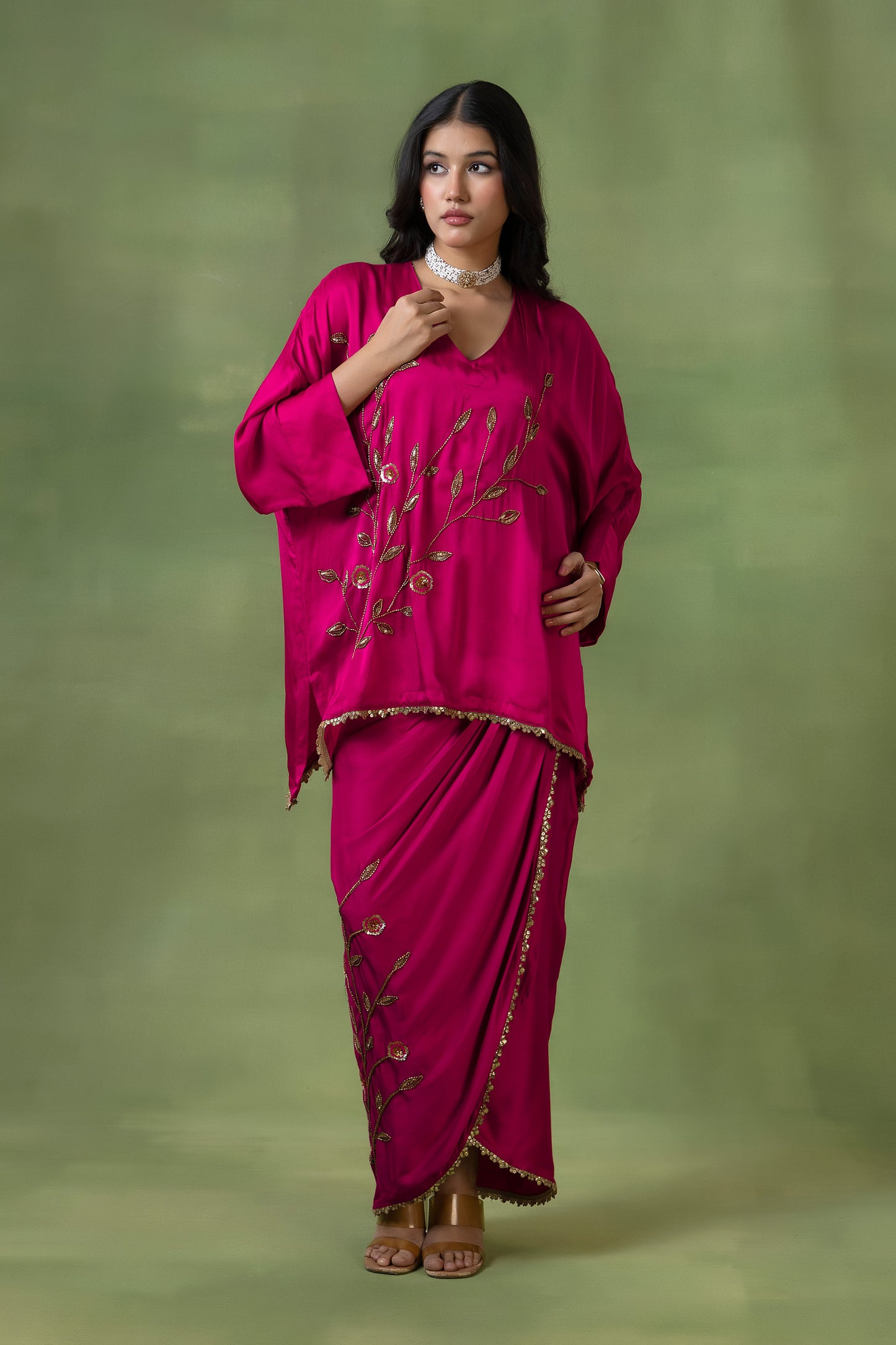 Modal Silk Skirt Co-ord Set with Hand Embellishments