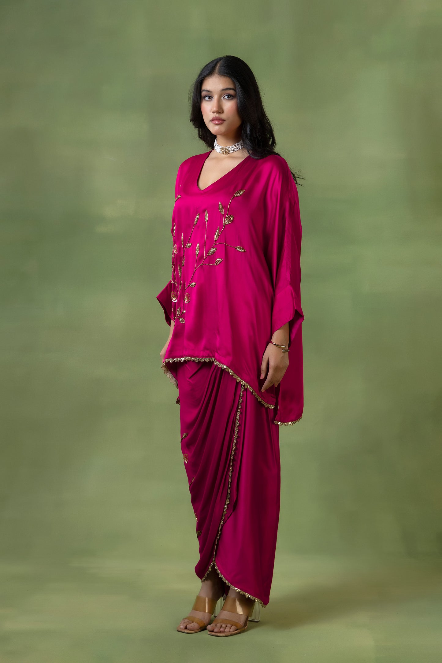 Modal Silk Skirt Co-ord Set with Hand Embellishments