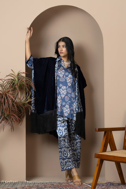 Azure Heritage Satin Silk Coord Set