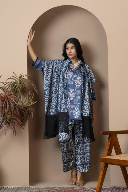 Azure Heritage Satin Silk Coord Set